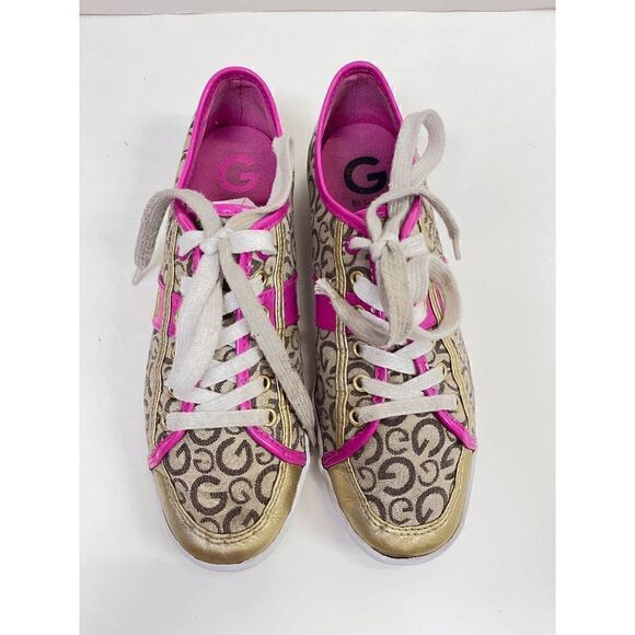 Guess Womens Low cut Lace up Tennis Sneakers Shoes Tan Pink Sz 7.5M - Picture 5 of 7